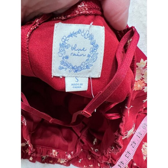 Blue Rain Floral Red Sundress With Ruffles & Spaghetti Straps size small - Picture 3 of 5